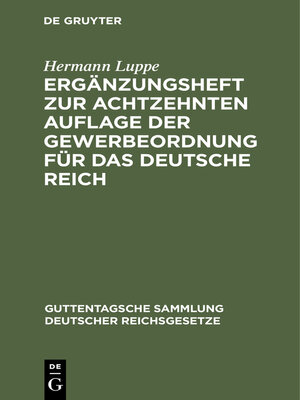 cover image of Ergänzungsheft zur achtzehnten Auflage der Gewerbeordnung für das Deutsche Reich